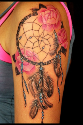 embedded_dreamcatcher_flower_tattoo_