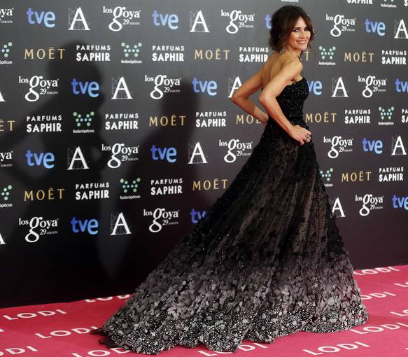 Spanish actress Goya Toledo, nominated for best supporting actress for her role in "Marsella", poses on the red carpet before the Spanish Film Academy's Goya Awards ceremony in Madrid