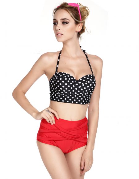 Vintage-Retro-Rockabilly-Polka-Dot-High-Waisted-50s-Style-Bikini-Swimsuit-swimwear-beach-suits-63